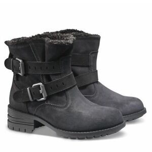 CAT‎ Jory Caterpillar Black Suede Faux Fur Lined Buckle Ankle Boots Size  8